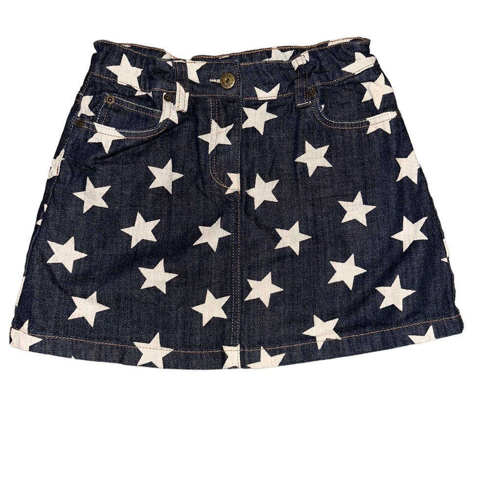 Mini Boden Denim Star Skirt heart pockets 11-12